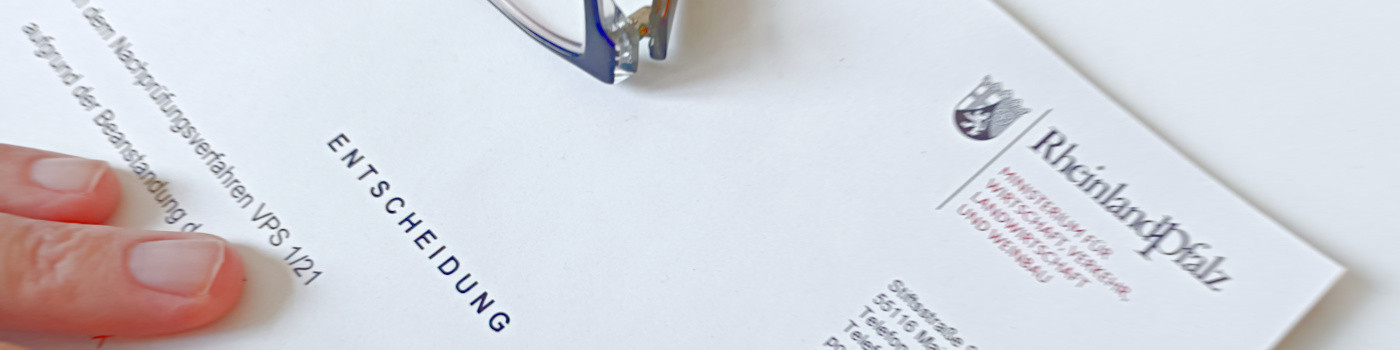 Finger und eine Brille liegen auf einem Blatt Papier, welches den Schriftzug Entscheidung trägt.