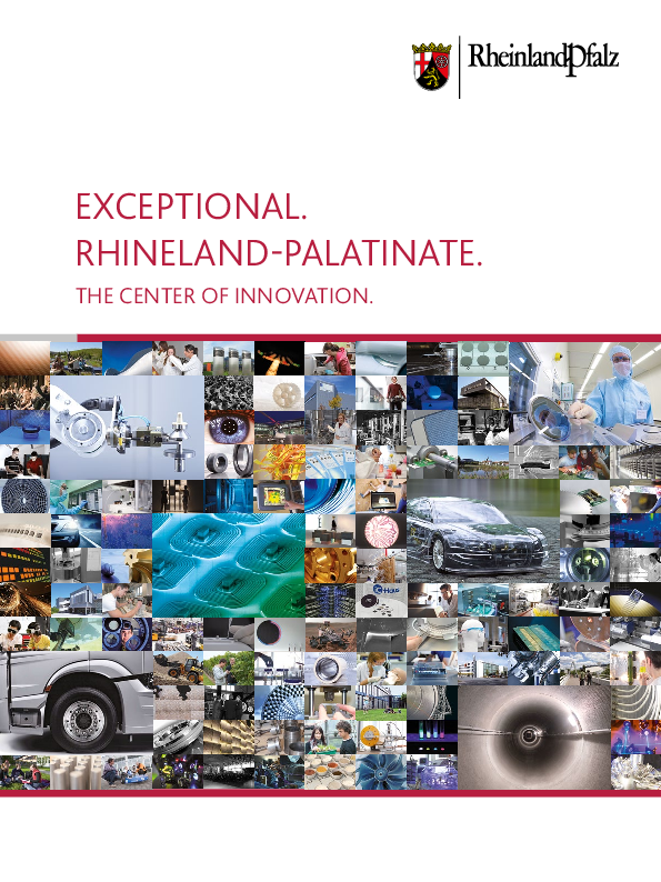 Bild einer englischen Technologiebroschüre von Rheinland-Pfalz mit vielen klein technologischen Bildern